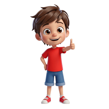 Happy cartoon boy character giving a thumbs up gesture isolated on transparent background png