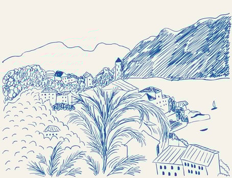 resort town landscape with palms vector