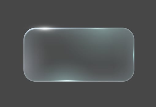 Glossy rectangular glass button with rounded corners on dark background. Sleek, minimalist design with subtle reflections, suitable for modern interfaces and tech designs. vector
