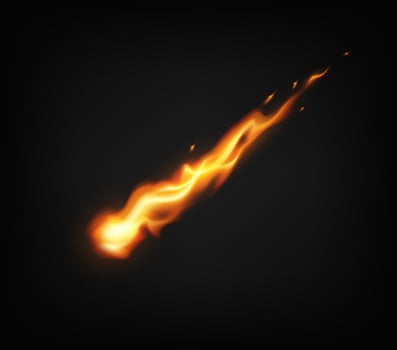 Illustration of a glowing fireball streaking through a dark space. Bright orange and yellow hues. Represents speed and energy. Suitable for science themes. vector