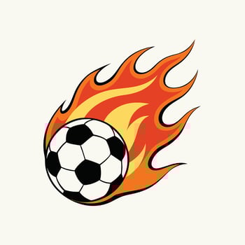 Soccer ball with fiery flames, dynamic sports illustration, isolated on light background, perfect for football, energy, speed, and competition themed design projects., vector