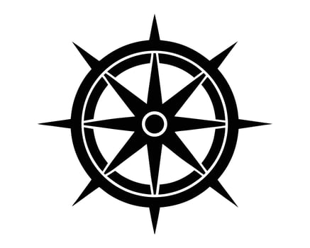 Stylish Black Nautical Compass Rose Icon Eight-Pointed Star Graphic Design for Navigation, Exploration, and Adventure, Isolated on White Background vector