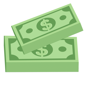 Floating stack of green dollar bills. png