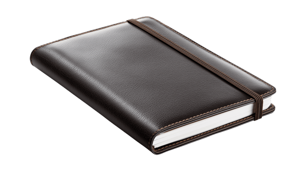 Dark brown leather journal for business planning and meeting notes png
