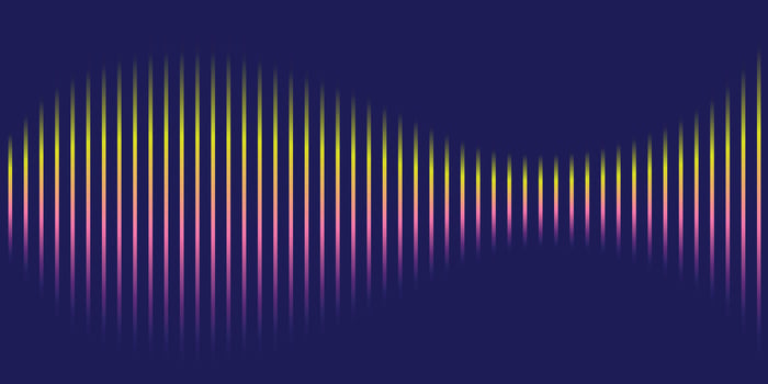 Abstract Colorful Sound Wave Pattern, Vibrant Gradient Lines Flowing Across Dark Blue Background, Serene and Peaceful Digital Art vector