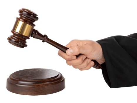 Dark Brown Wooden Gavel in Hand Black Robe Judge Auction Justice Court png
