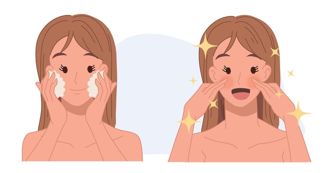 Skin care concept.facial cleaning. woman is washing her face.Flat illustration vector