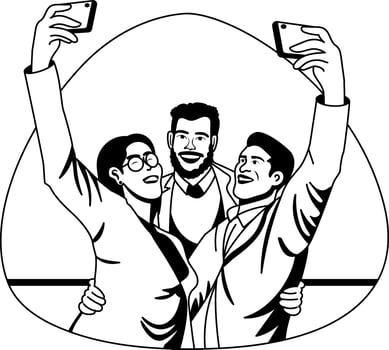 A glyph illustration of employees taking office selfie vector