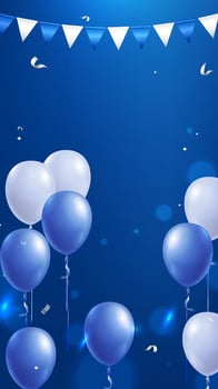 Blue and white balloons with party decorations vector