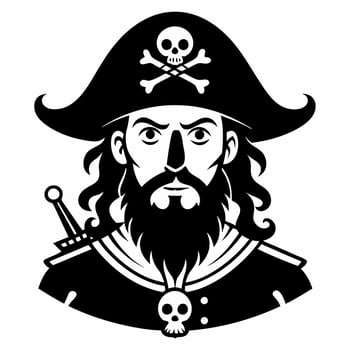 Black and White Pirate Illustration Featuring Skull Hat and Beard vector