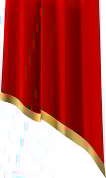 Red curtain with golden border slightly open on a white background, creating a sense of anticipation and elegance, perfect for theater, opera, or any grand event vector