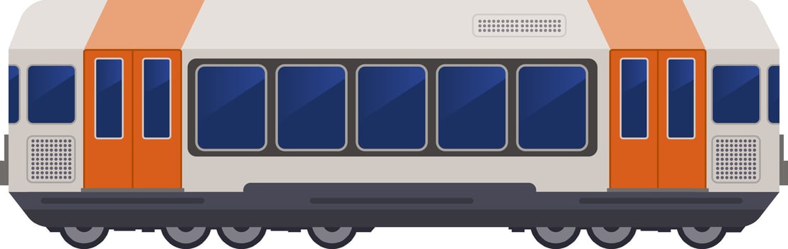 Contemporary electric train car waiting at station platform with large windows and orange stripes, offering comfortable and efficient public transportation vector