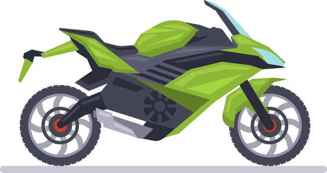 Modern green and black motorcycle parked on a white surface, highlighting futuristic design elements and innovative features that embody cutting edge technology and style vector