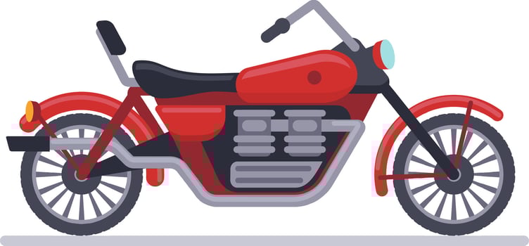 Classic motorbike with red chassis and black seat, parked and showing engine and exhaust pipes, ideal for representing speed, travel and adventure vector