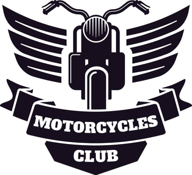 Motorcycle club logo featuring a striking winged motorcycle in front view, complemented by a banner and text, perfect for motorcycle enthusiasts and community organizations vector