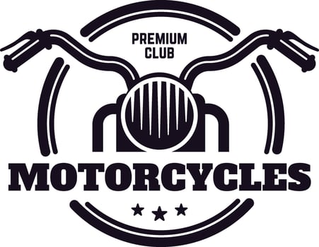 Stylish monochrome logo representing a motorcycle club, featuring handlebars and a headlight along with premium club inscription, ideal for branding and apparel design vector