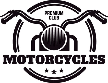 Stylish monochrome emblem showcasing handlebars, headlight, and the words premium club and motorcycles, ideal for branding a premium motorcycle club or related ventures vector