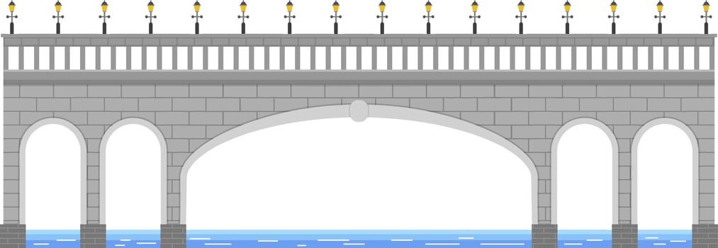 Stone bridge with street lamps illuminating the roadway over the river, urban architecture, connection and transportation infrastructure concept vector
