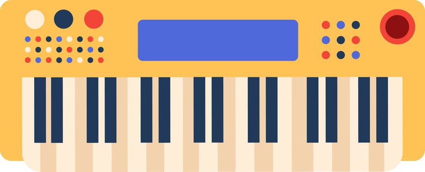 Electric piano keyboard featuring vibrant buttons and a blue screen, illustrating the evolution of music technology while composing melodies and playing various songs vector