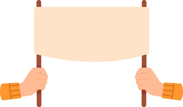 Two hands gripping a blank banner, poised for customization with text or design, ideal for advertising, protests, elections, meetings, and picket events vector