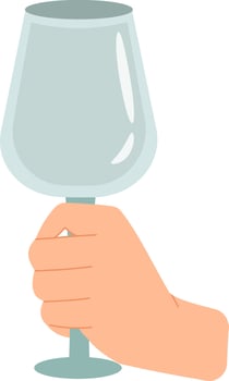 Hand is holding an empty wine glass, ready to be filled with a delicious beverage, symbolizing celebration, relaxation, or a special occasion vector