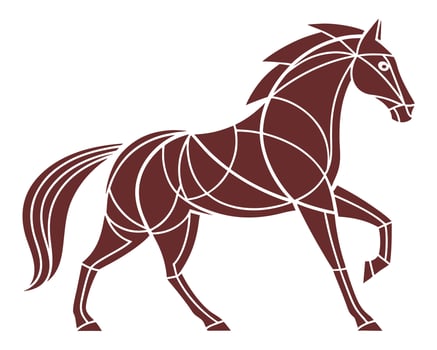 illustration of a brown horse with geometric lines and artistic design vector