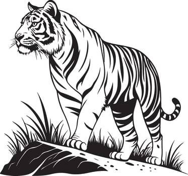 Bold, Elegant Line Art of a Roaring Tiger in Profile View, Symbolizing Power and Grace vector