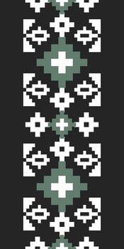 Striking Thai silk-inspired pixel art vertical pattern in black, white and sage green ideal for modern textiles, bold backgrounds and graphic designs. vector