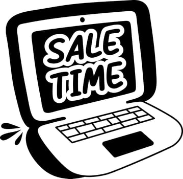 Sale time message shown on laptop screen, sticker in flat style vector
