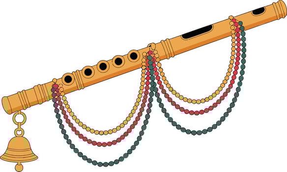 Traditional Indian Flute Or Bansuri with Decorative Beads and Bell. Hindu, Krishna, Music, Cultural Festival vector