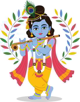 Krishna Playing Flute, Colorful and Festive Illustration vector
