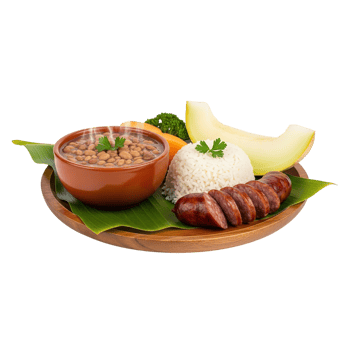 Hearty brazilian feijoada with rice sausage and vegetables isolated on transparent background png