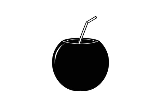 Minimalist Coconut Drink with Straw Illustration Tropical Refreshment Concept Simple Black and White Design Modern Graphic Silhouette minimalist silhouette illustration coconut vector