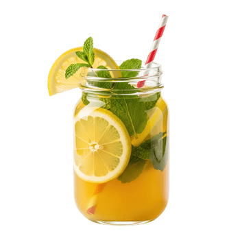 Refreshing citrus lemonade with mint and straw in a mason jar isolated on transparent background png