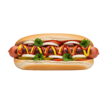 Delicious double hot dog loaded with toppings and sauces isolated on transparent background png