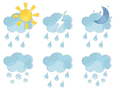 Clouds with sun and moon, a rain and snow. vector