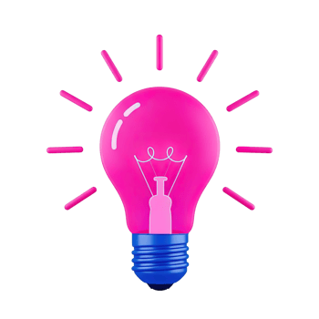 Bright pink light bulb with blue base emitting rays of light isolated on transparent background png
