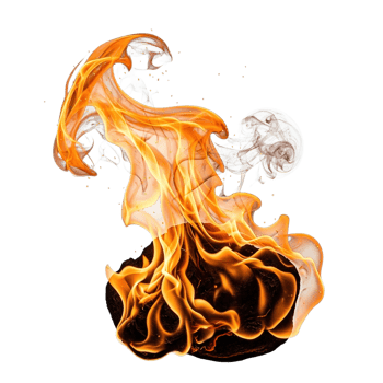 Dynamic fiery explosion with smoke and embers isolated on transparent background png