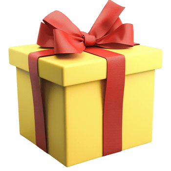 Present in yellow box with red ribbon and bow png