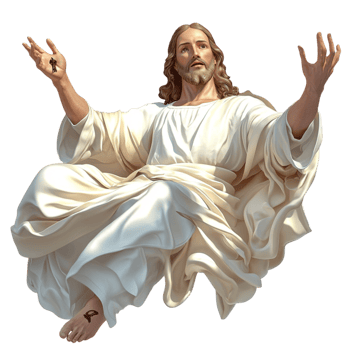 Jesus christ in white robe ascending religious figure illustration png