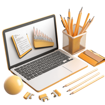 Modern laptop with office supplies digital workspace png