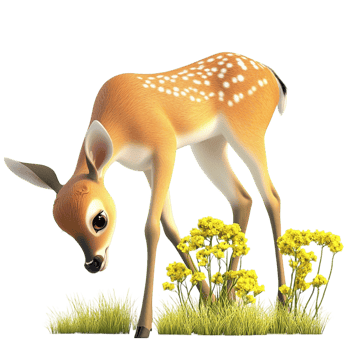 Nature scene with cute fawn deer grazing in yellow flowers Ask ChatGPT png