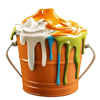 Orange paint bucket with dripping paint artistic mess png
