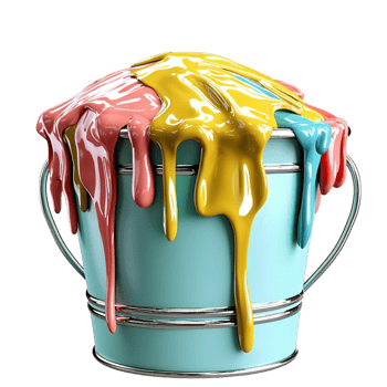 Colorful paint bucket with dripping paint istic mess png
