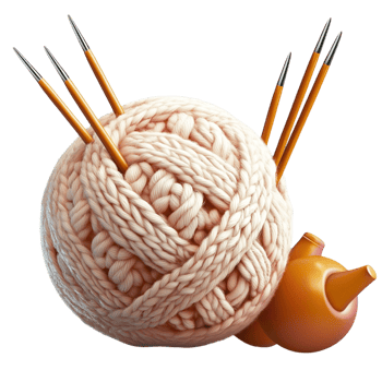 Knitted yarn ball with needles for crafting hobby png