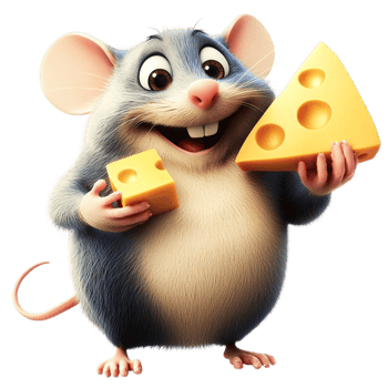 Cute mouse holding a cheese slice charming character png