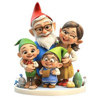 Joyful gnome family group portrait festive holiday characters png