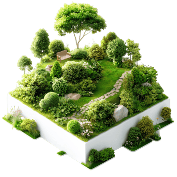 Floating green island with trees and grass abstract landscape png