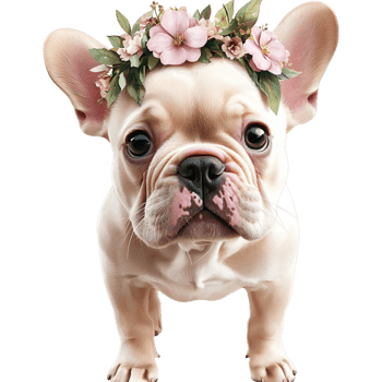 Cute french bulldog puppy with flower crown pet portrait png