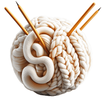 Knitted yarn brain with knitting needles creative concept png